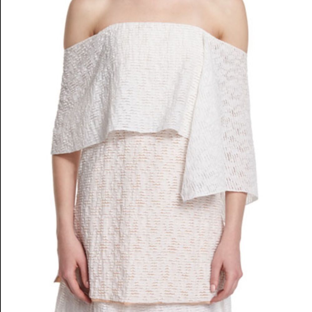 NWT Prabal Gurung Off-The-Shoulder Fold-Over Tunic Blouse, Porcelain
